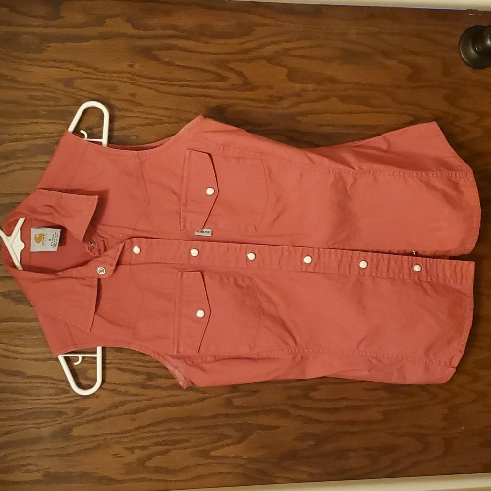 Carhartt size small orange/salmon button up sleeveless top worn just a few times